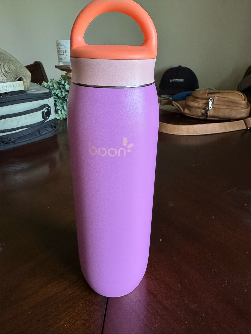 Kids Water Bottle - Purple with Coral Handle